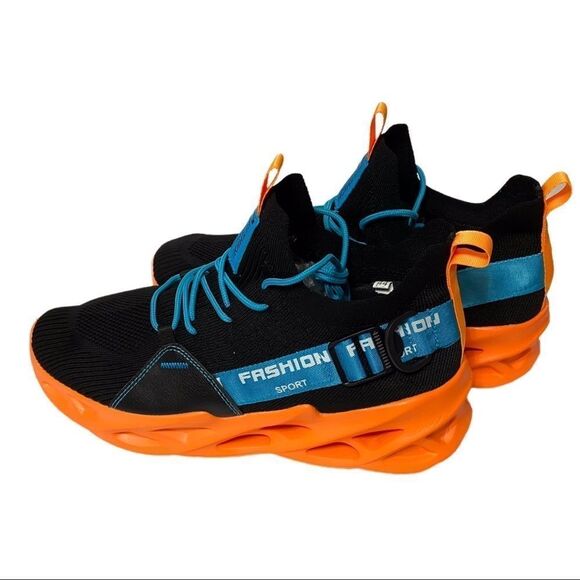 Black Graphic Slip On Style Orange Rubber Sneakers - Picture 2 of 4